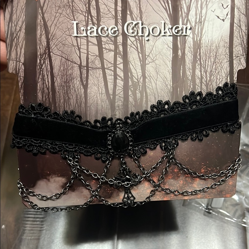 Spirit Gothic Black Lace Choker with Chains